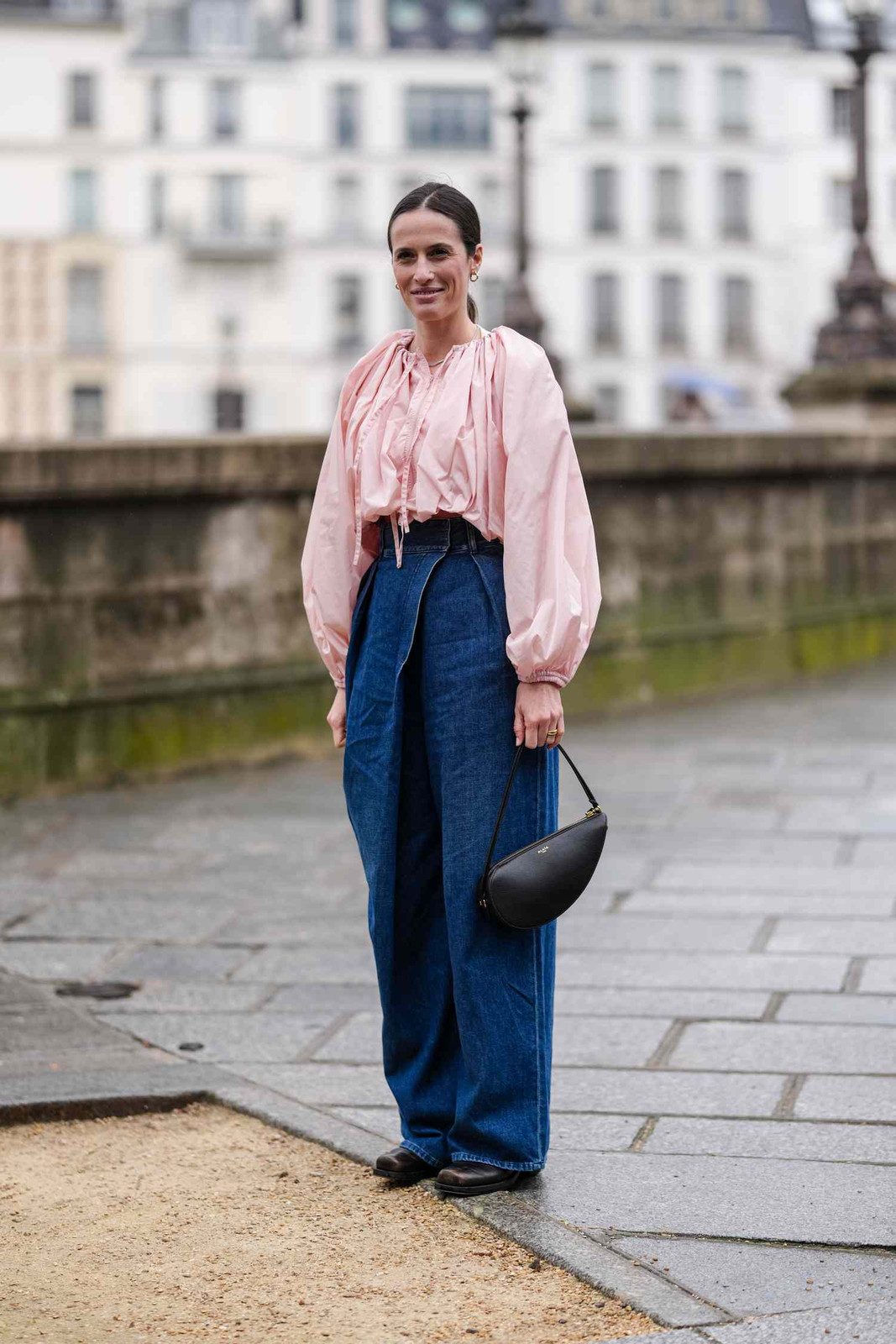 Wide-Leg Jeans with Voluminous Blouse and Loafers — High Waisted Jeans