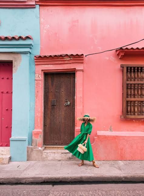 Playful Florals: Green Puff-Sleeve Midi Dress with Espadrille Wedges — Cartagena Outfits