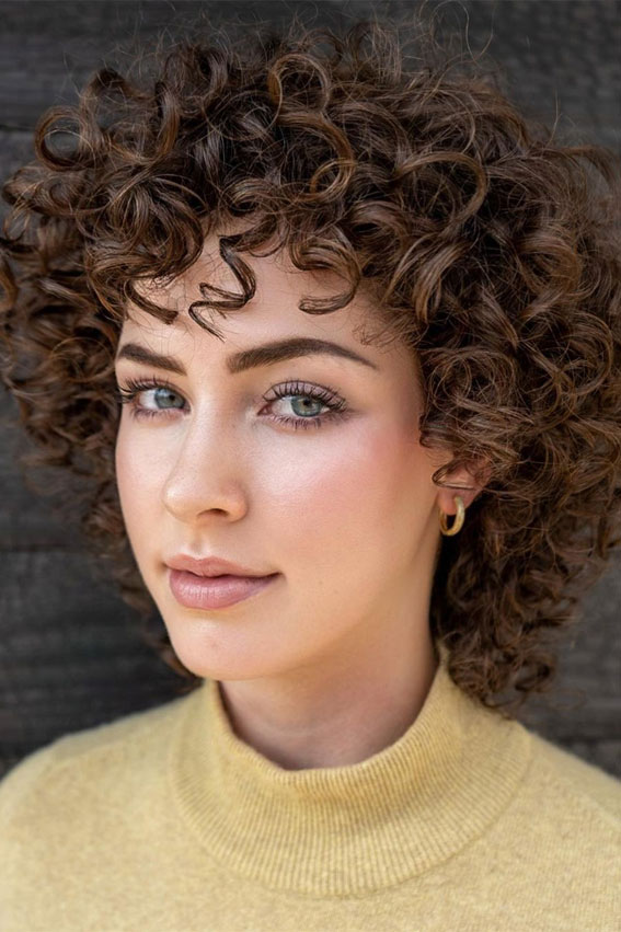 Layered Dark Brown Bob With Full Bangs Layered Dark Brown Bob With Full Bangs — Short Curly Hairstyles