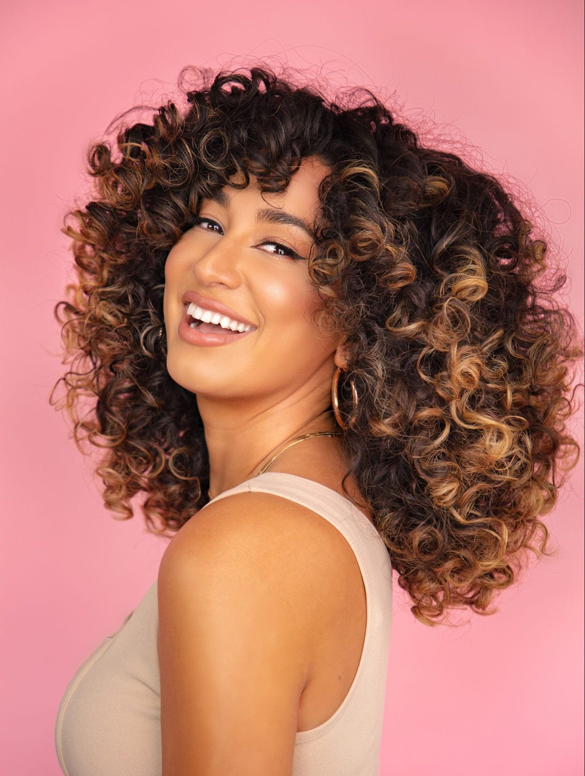 Dark Brown Curls With Caramel Highlights — Hair Color for Latinas