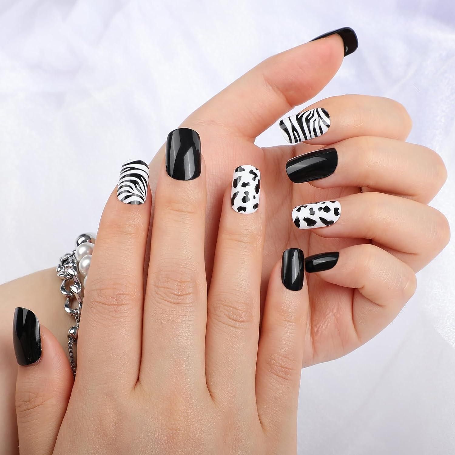Black Nails with Zebra Accents — Zebra Nails