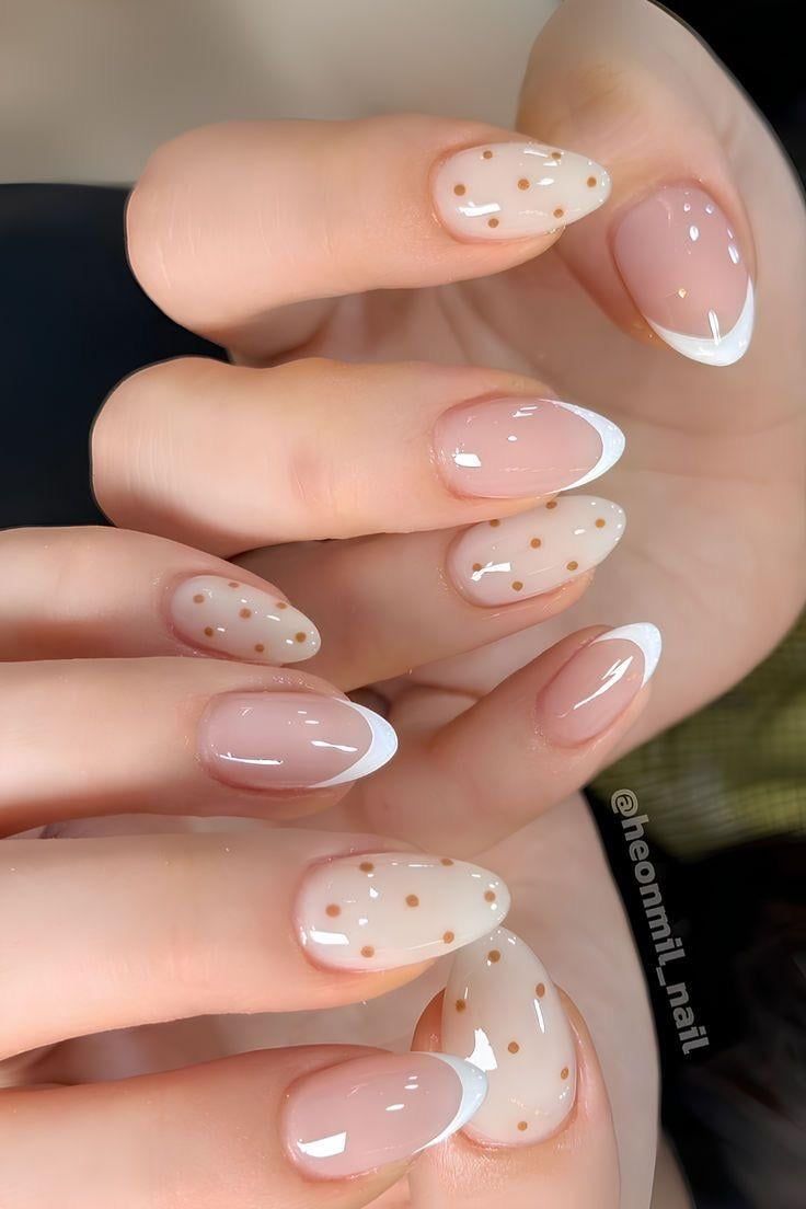 Gold Dots On Accent Nails Visual Idea — Nails for Little Girls