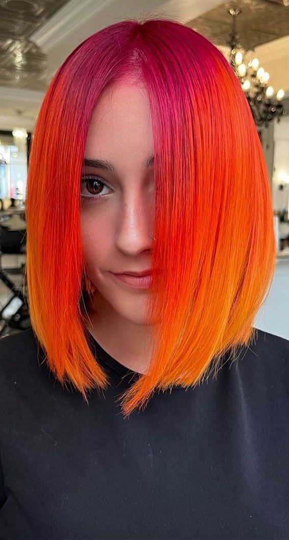 Bold Ombre Bob with Straight Fringe Bold Ombre Bob with Straight Fringe — Hair Color Ideas for Short Hair