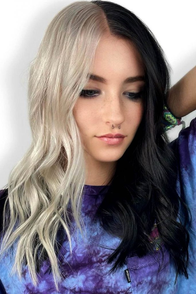 Blunt Shoulder Bob With Vibrant Pink Streaks — Two Tone Hair