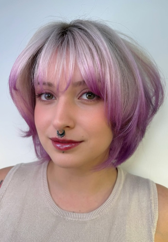 Silver Lilac Bob With Purple Accents — Lilac Hair