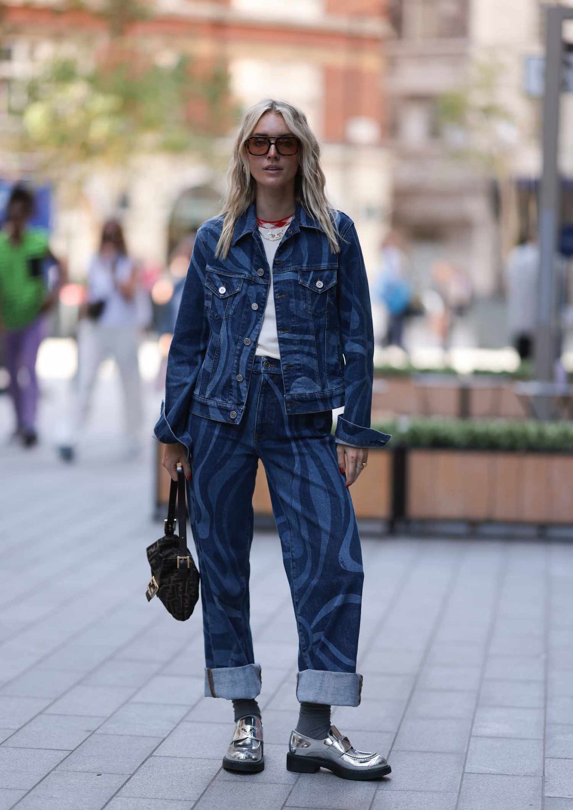 Denim Set and Silver Loafers: A Modern Casual Look Denim Set and Silver Loafers: A Modern Casual Look — Platform Loafers Outfits