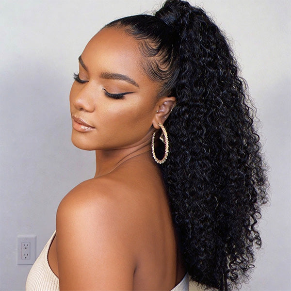 No Bangs High Black Ponytail With Tight Defined Curls — Curly Ponytail