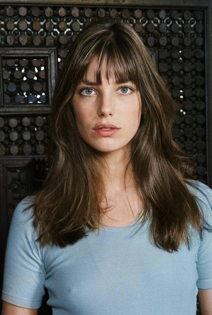 Simple and Chic: Birkin Bangs with a Light Blue T-Shirt Simple and Chic: Birkin Bangs with a Light Blue T-Shirt