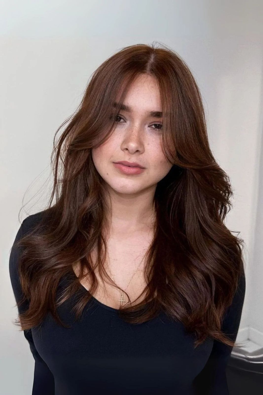 Dark Brown Straight with Volume at Ends — Hairstyles for Long Faces
