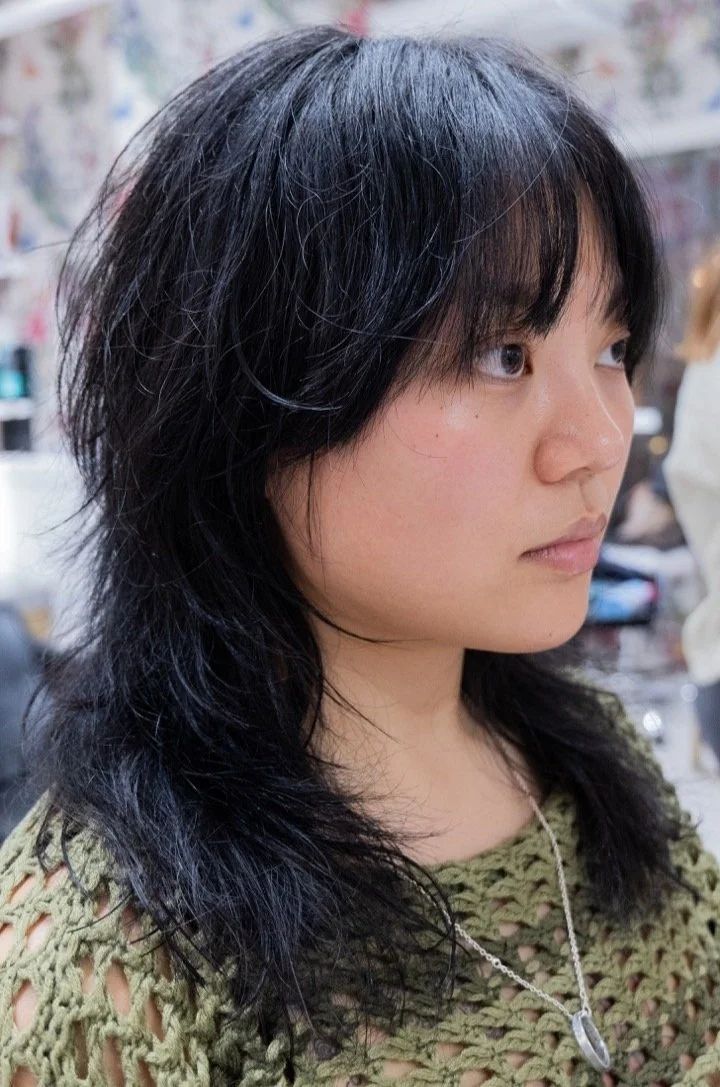 Black Wolf Cut With Curtain Bangs — Short Wolf Cut