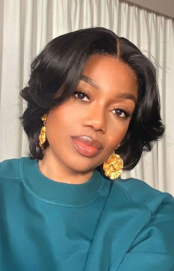 Polished Black Bob with Waves — Short Natural Hairstyles