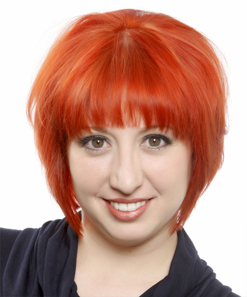 Short Bob Bright Orange With Blunt Bangs Short Bob Bright Orange With Blunt Bangs — Orange Hair