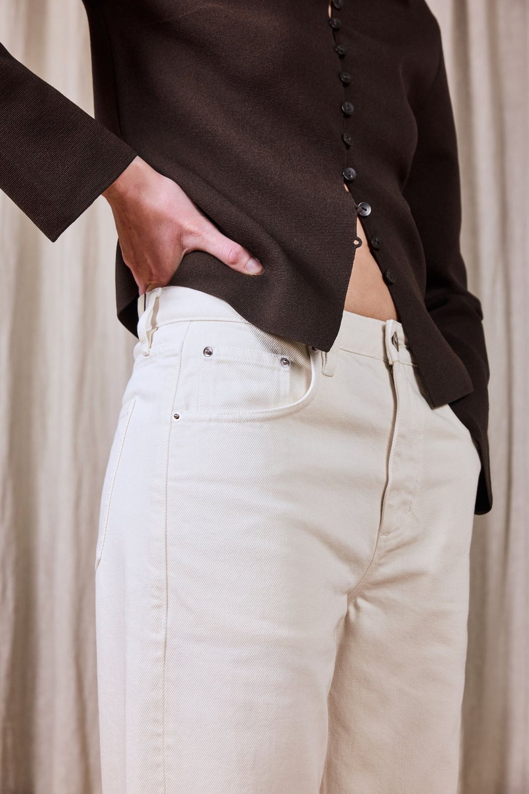 Cream Denim Sophistication with a Knit Cardigan Cream Denim Sophistication with a Knit Cardigan — Boyfriend Jeans