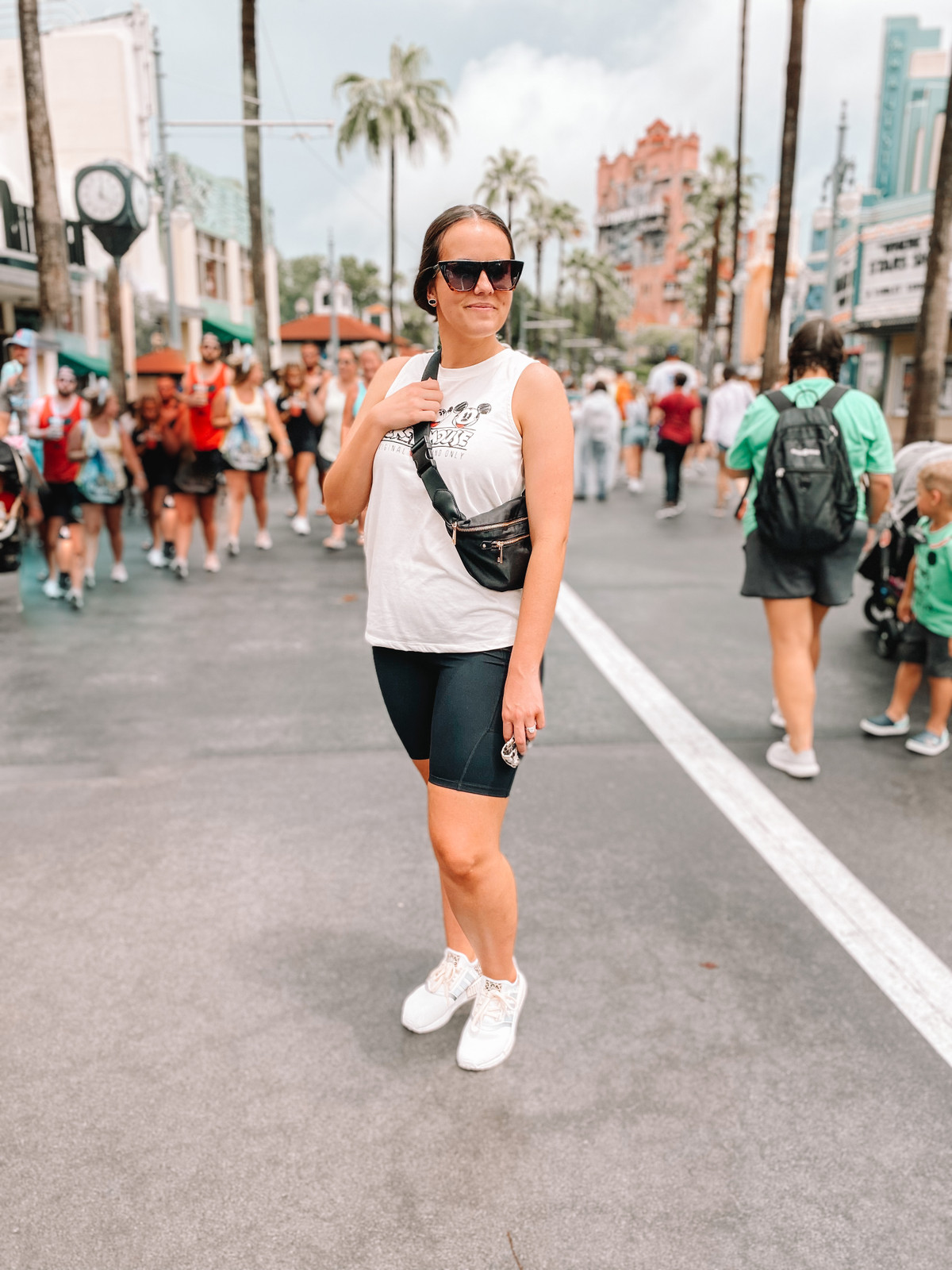 White Tee and Biker Shorts for Theme Park Adventures White Tee and Biker Shorts for Theme Park Adventures — Florida Outfits