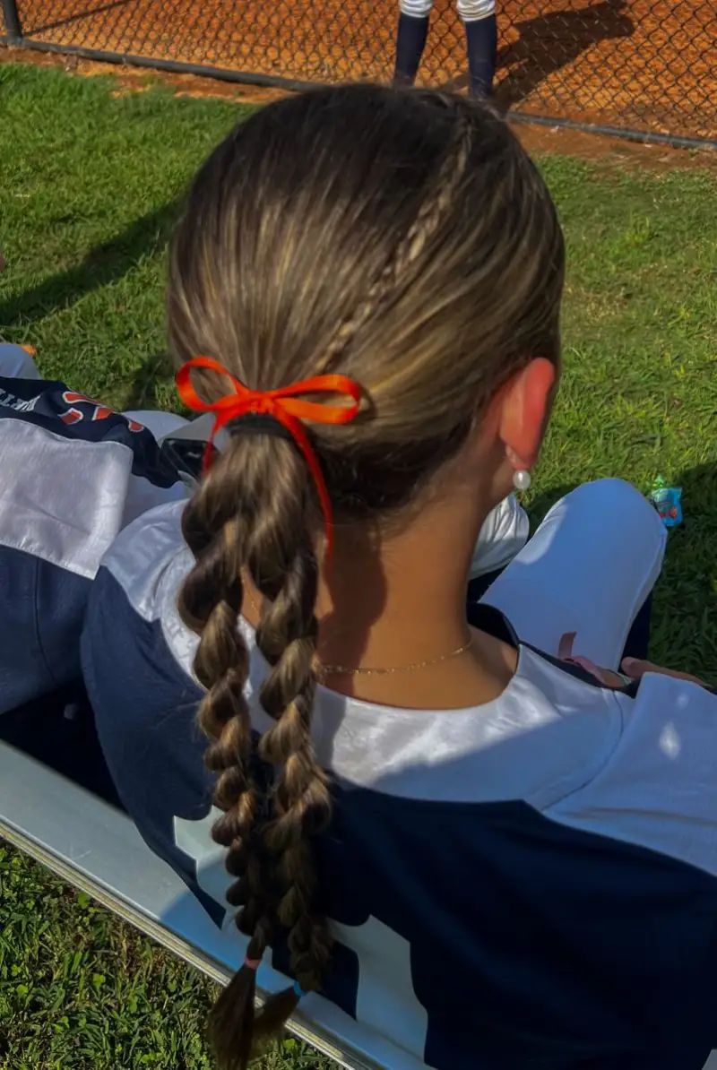 Dark Brown Double Bubble Braid With Accents Dark Brown Double Bubble Braid With Accents — Softball Hairstyles