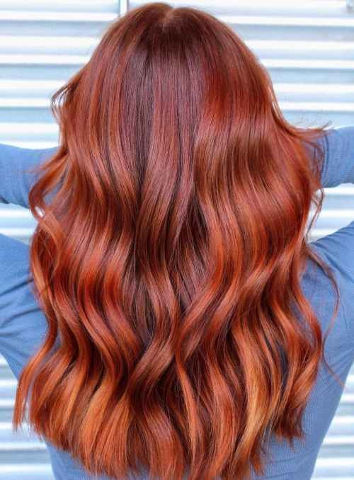 Loose Waves Mid-Back Wavy Vibrant Red With Highlights — Fire Red Hair