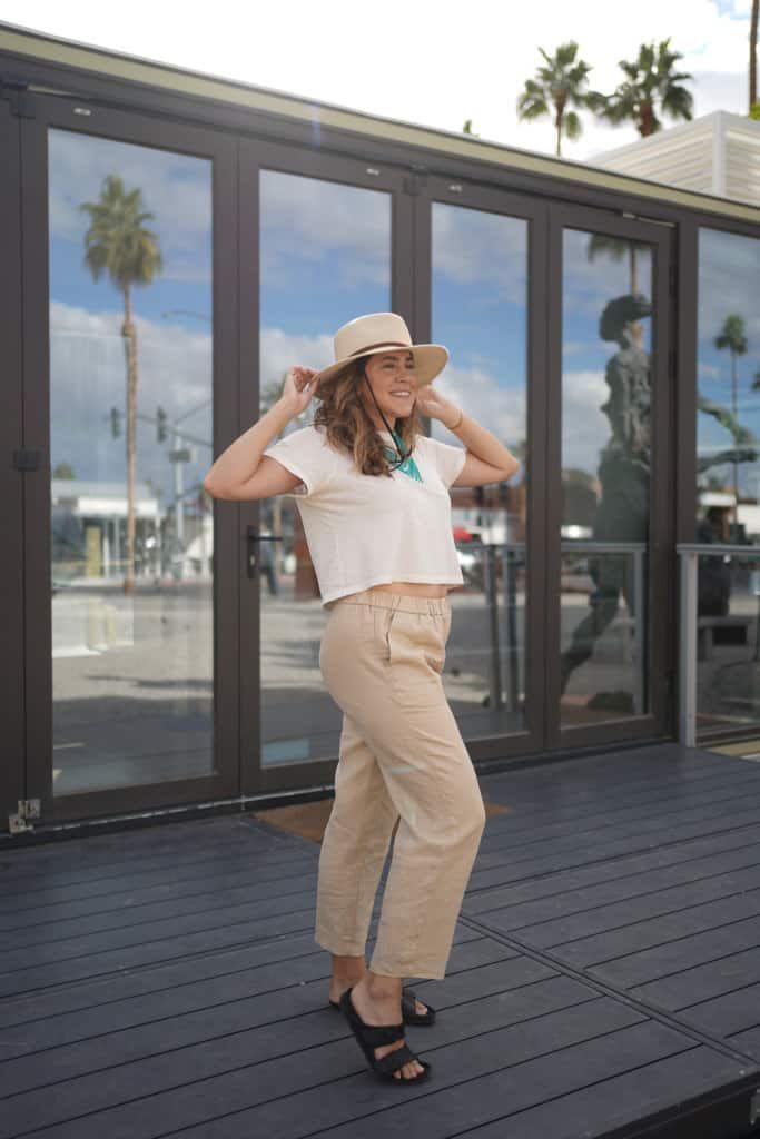 Relaxed Neutral Set with Wide-Leg Trousers and Hat Relaxed Neutral Set with Wide-Leg Trousers and Hat — Palm Springs Outfits