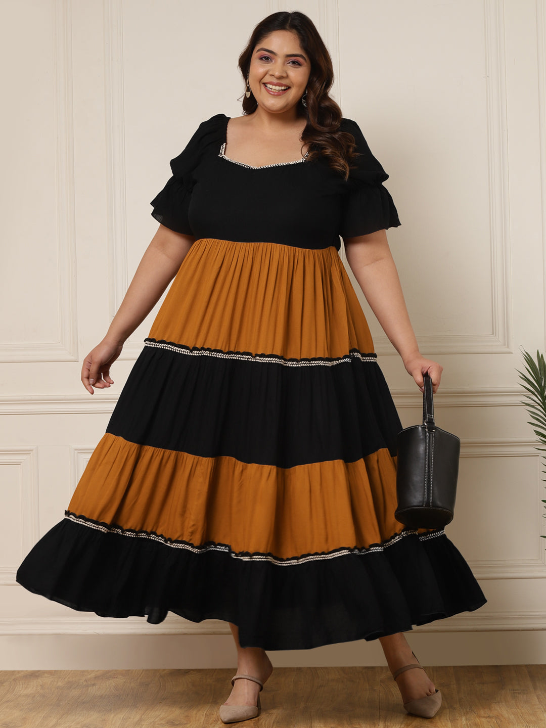 Tiered Black, Tan, and Brown Maxi Dress Tiered Black, Tan, and Brown Maxi Dress — Black and Brown Outfits