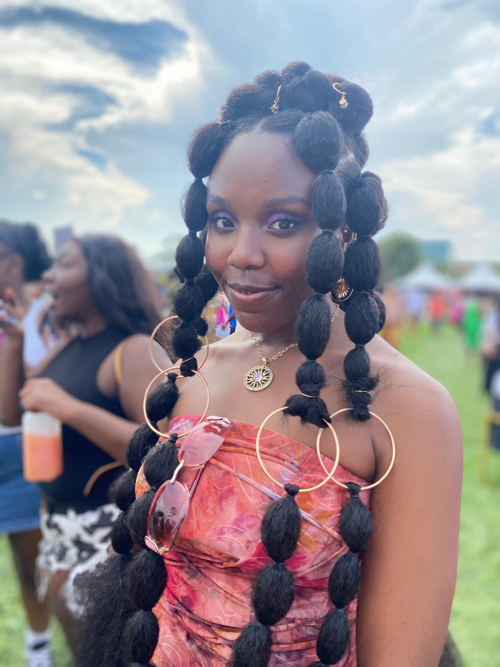Braided Bubble Style with Gold Hoops — Festival Hairstyles