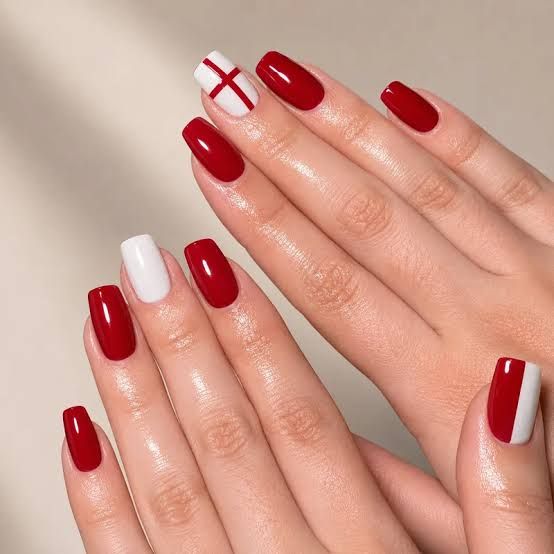 Red White Visual Idea Red White Visual Idea — Soccer Nails