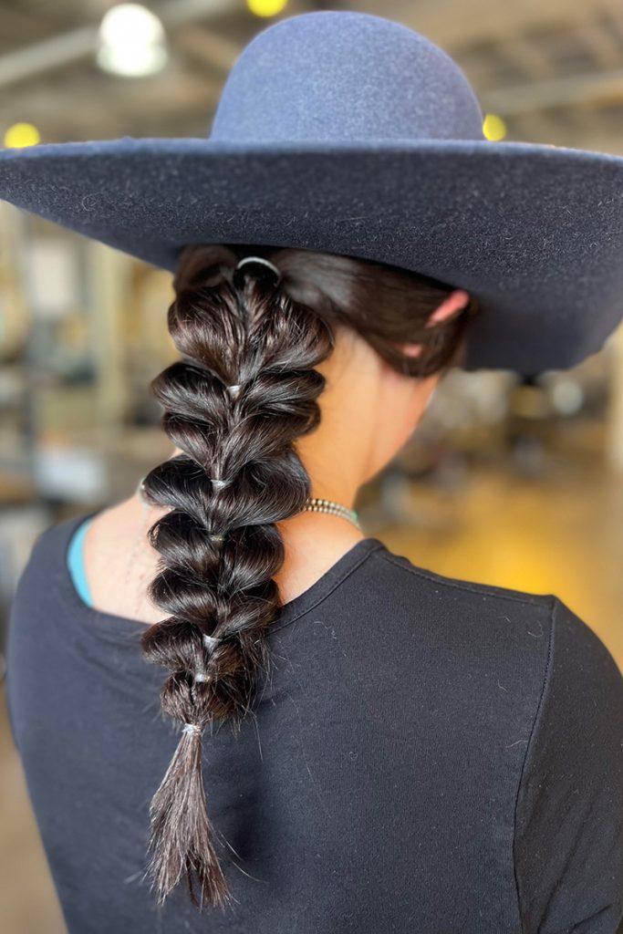 Chunky Dutch Braid Under Blue Hat Chunky Dutch Braid Under Blue Hat — Hat Hairstyles