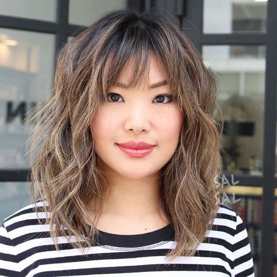 Shag With Blunt Bangs and Caramel Highlights Shag With Blunt Bangs and Caramel Highlights — Shag Haircut