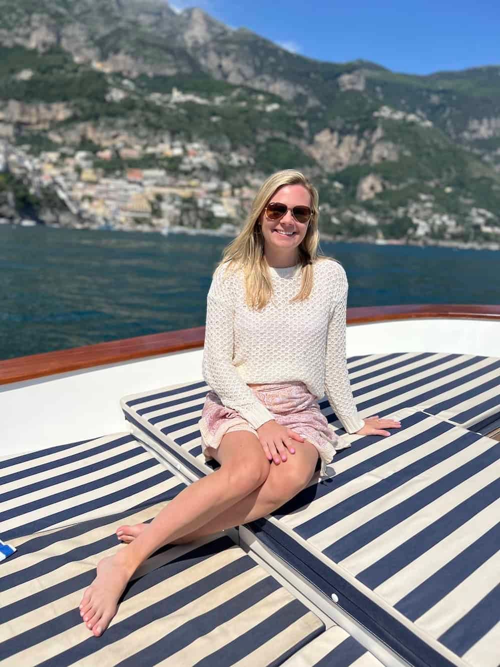 Textured Knit Sweater with Sequined Skirt for Boat Trips — Amalfi Coast Outfits