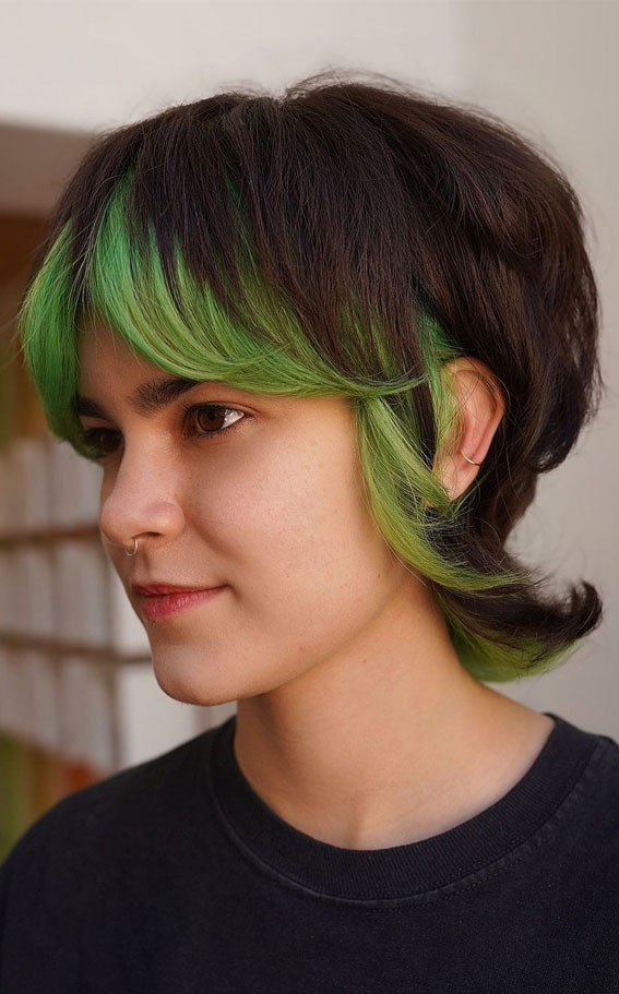 Mullet With Bright Green Face-Framing — Green Hair
