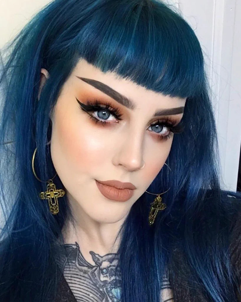 Navy Blue Straight Hair with Micro Bangs Navy Blue Straight Hair with Micro Bangs — Navy Blue Hair