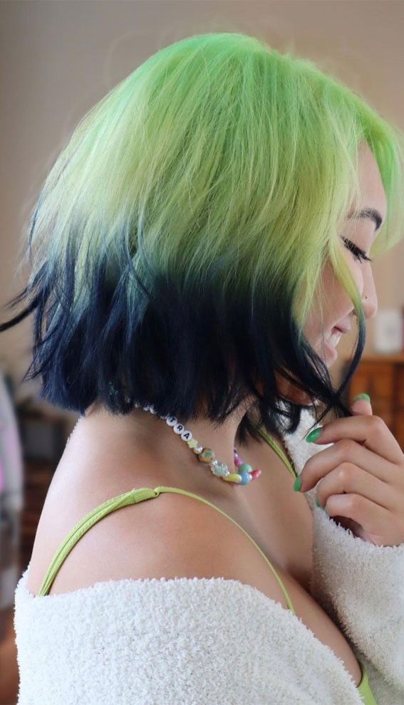 Chin Bob Neon Green Dark Blue Ombre Chin Bob Neon Green Dark Blue Ombre — Neon Green Hair