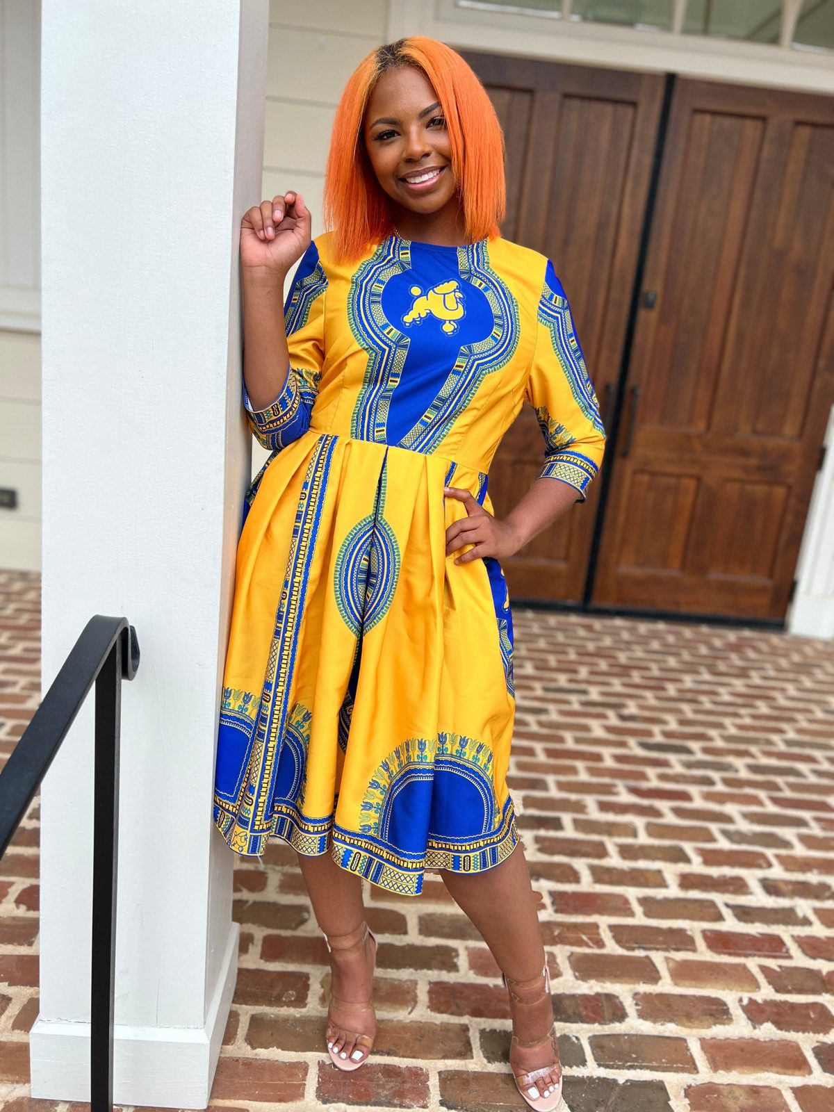 Yellow and Blue Midi Dashiki Dress with Strappy Heels Yellow and Blue Midi Dashiki Dress with Strappy Heels — Dashiki Outfits