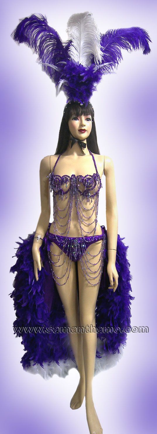 Beaded Bikini and Feather Skirt: Purple Showgirl Statement Beaded Bikini and Feather Skirt: Purple Showgirl Statement — Vegas Show Outfits