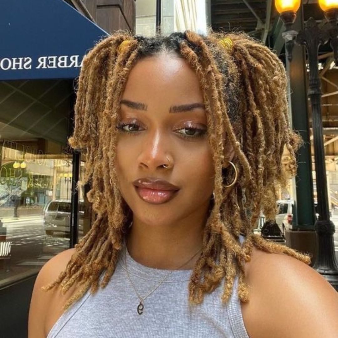 Shoulder-Length Honey Blonde Locs Shoulder-Length Honey Blonde Locs — Loc Styles for Work