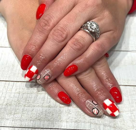 Checkered & Softball Graphic Almond Nails Checkered & Softball Graphic Almond Nails — Softball Mom Nails