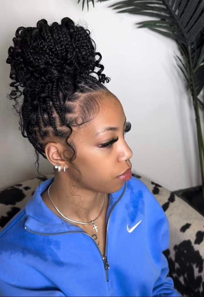 Updo With Curly Pieces and Highlights — Knotless Braids Updo