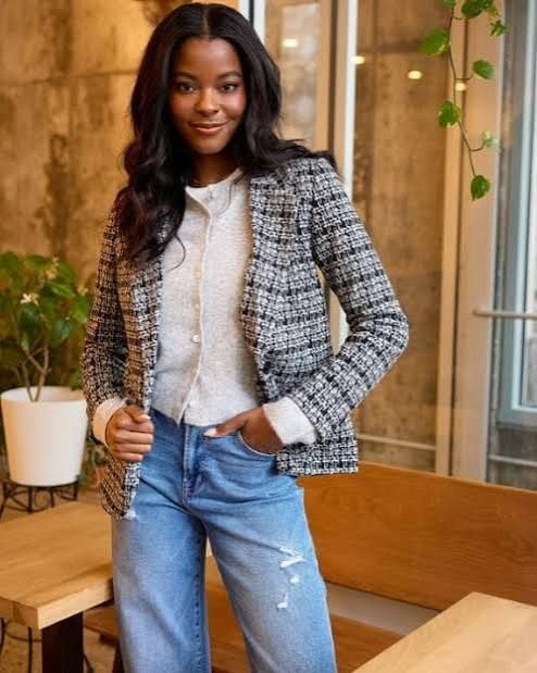 Textured Polish: Tweed Blazer with Distressed Jeans Textured Polish: Tweed Blazer with Distressed Jeans — Meet the Teacher Outfits