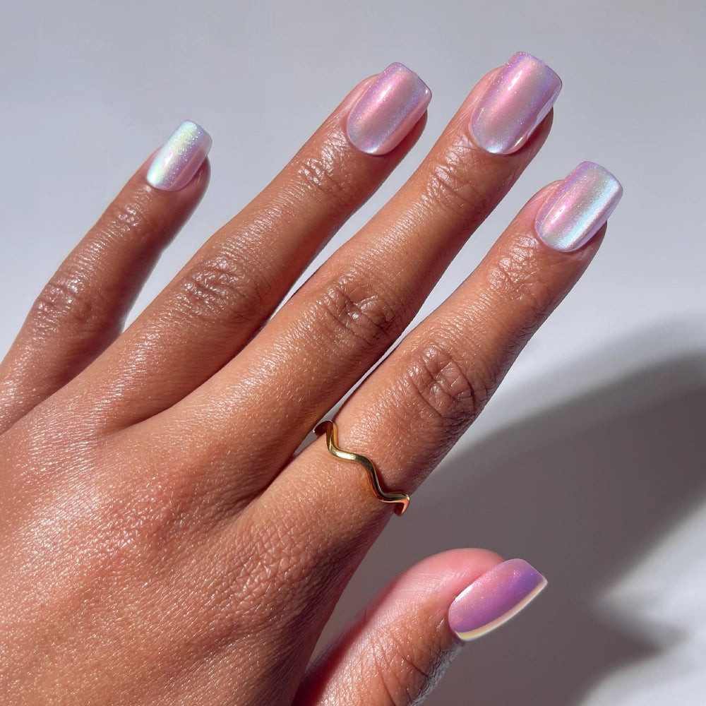 Minimalist Pale Pink Opalescent Squares Minimalist Pale Pink Opalescent Squares — Iridescent Nails