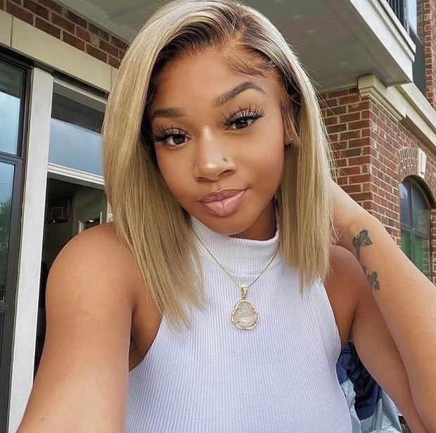 Blonde Ombre Bob With Dark Roots Blonde Ombre Bob With Dark Roots — Frontal Wig Styles