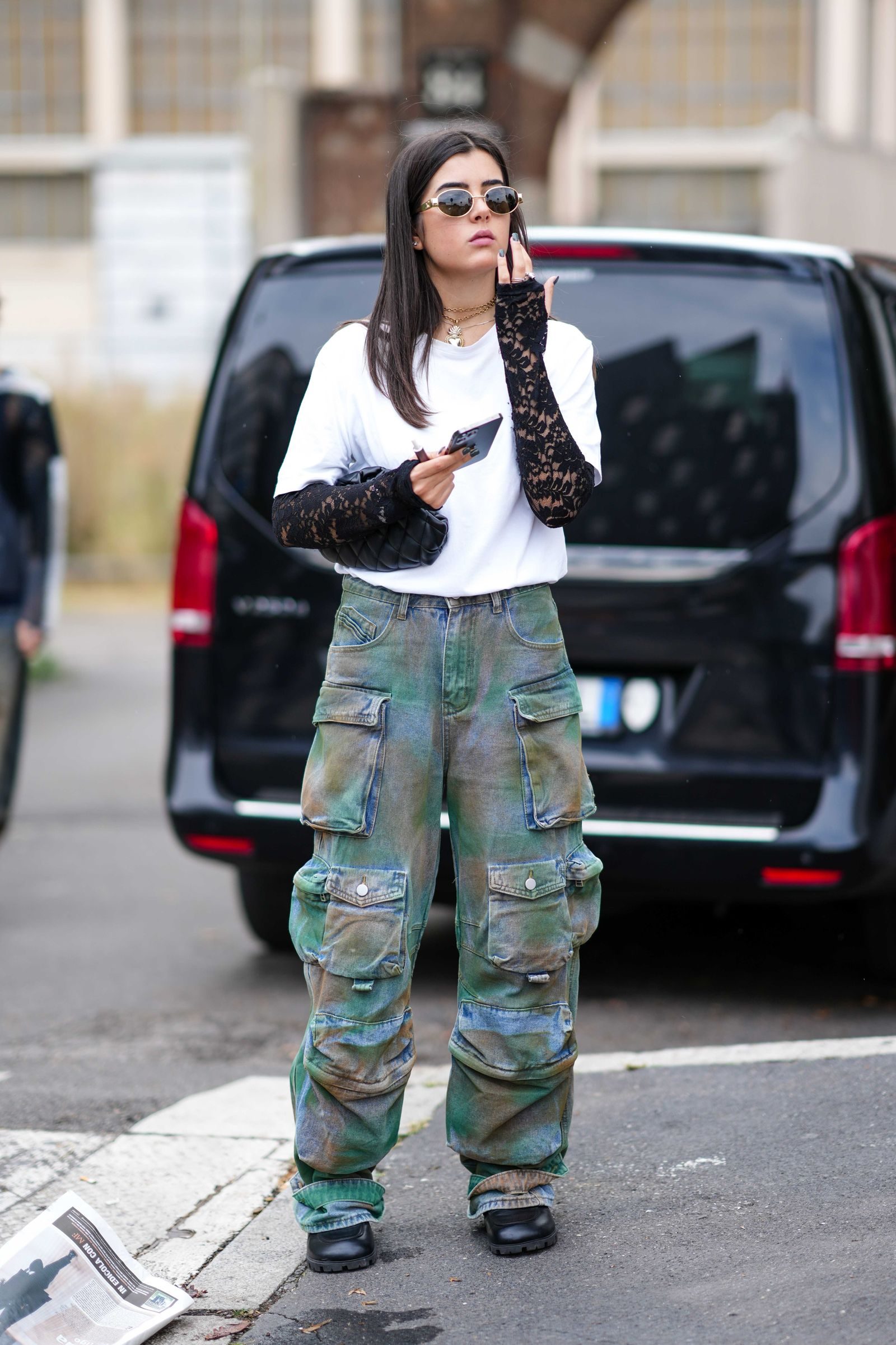 Distressed Multi-Colored Cargo Pants With Lace and Boots — Cargo Pants Outfits