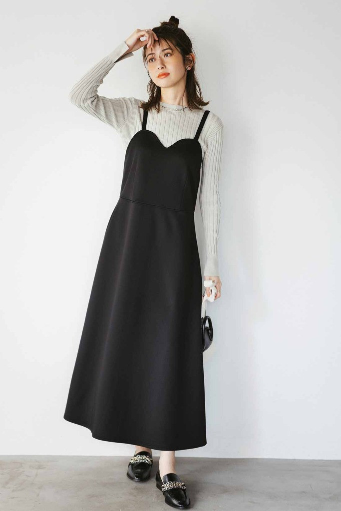 Slip Dress over Knit Top with Chain Loafers — Loafers with Dress Outfits