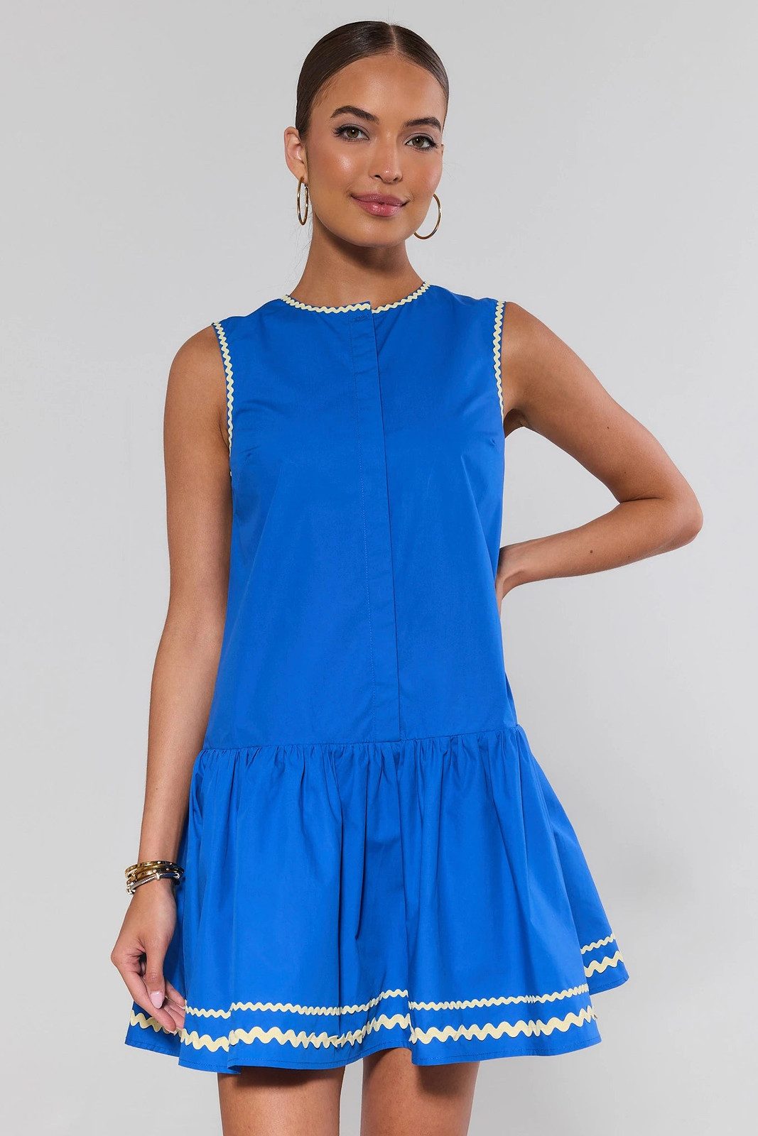 Royal Blue Cotton Drop Waist Dress with Ric-Rac Trim Royal Blue Cotton Drop Waist Dress with Ric-Rac Trim — Drop Waist Dresses