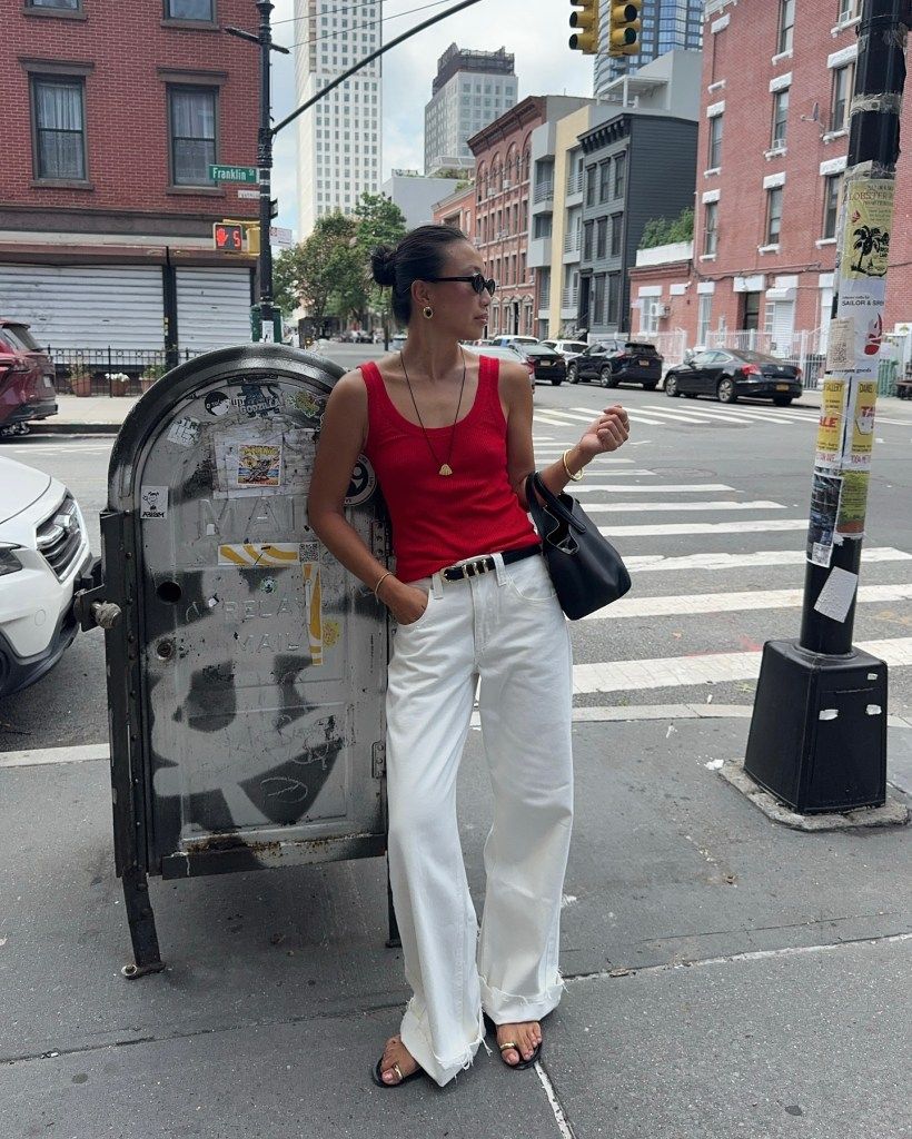 Vibrant Tank Top with Wide-Leg Jeans for City Exploration Vibrant Tank Top with Wide-Leg Jeans for City Exploration — Road Trip Outfits