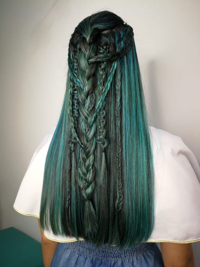 Teal and Green Half-Up Braids — Braid Colors