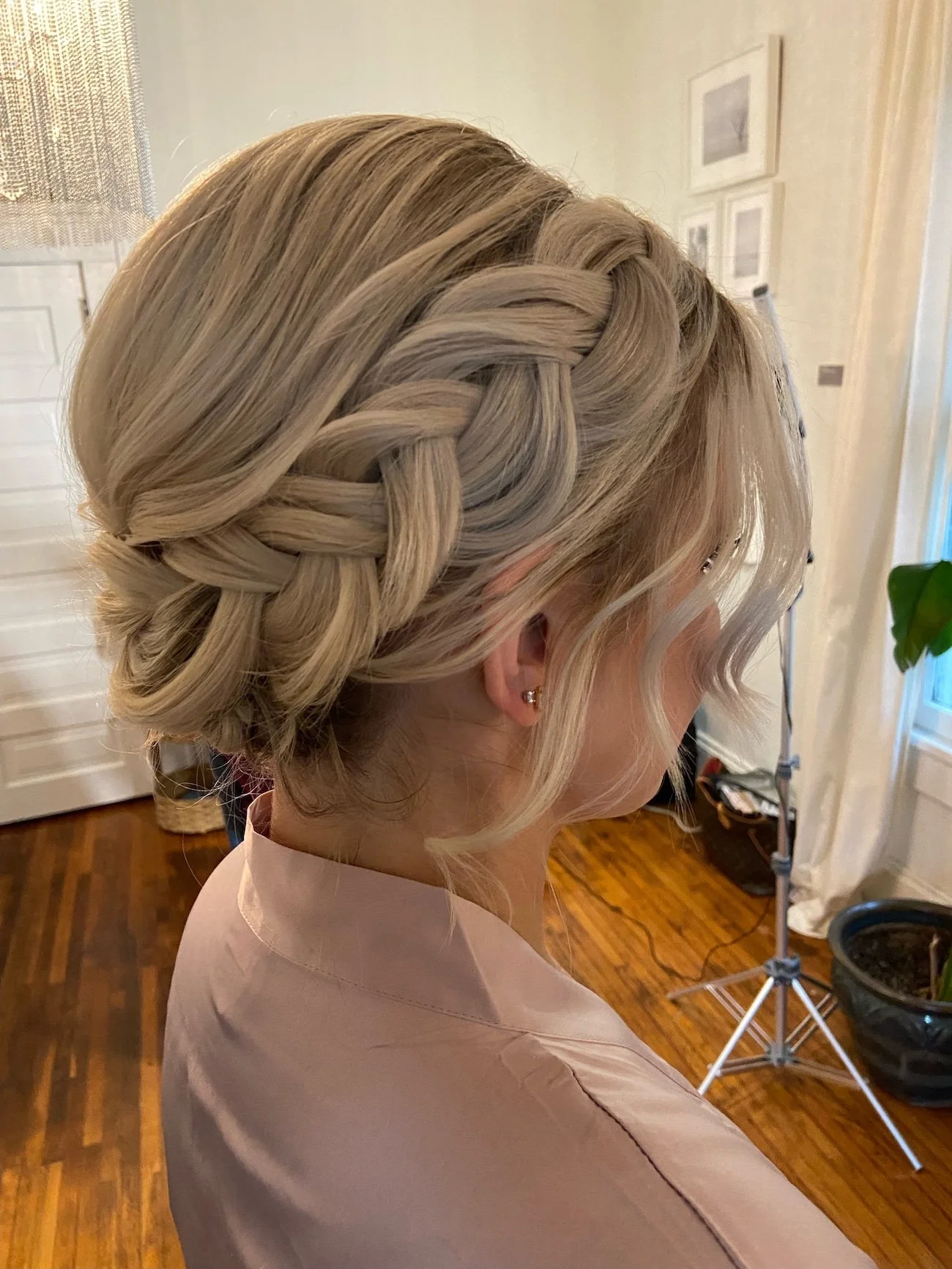 Ash Blonde Bob Intricate Braided Updo Ash Blonde Bob Intricate Braided Updo — Updos for Short Hair