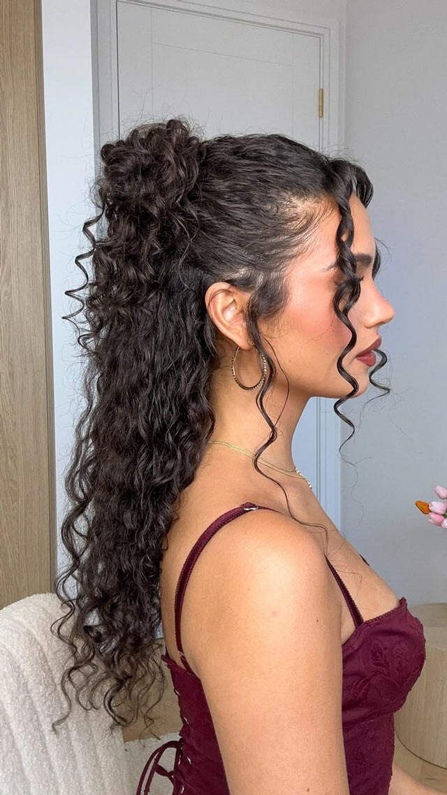 Dark Brown Visual Idea — Half Up Half Down with Curls