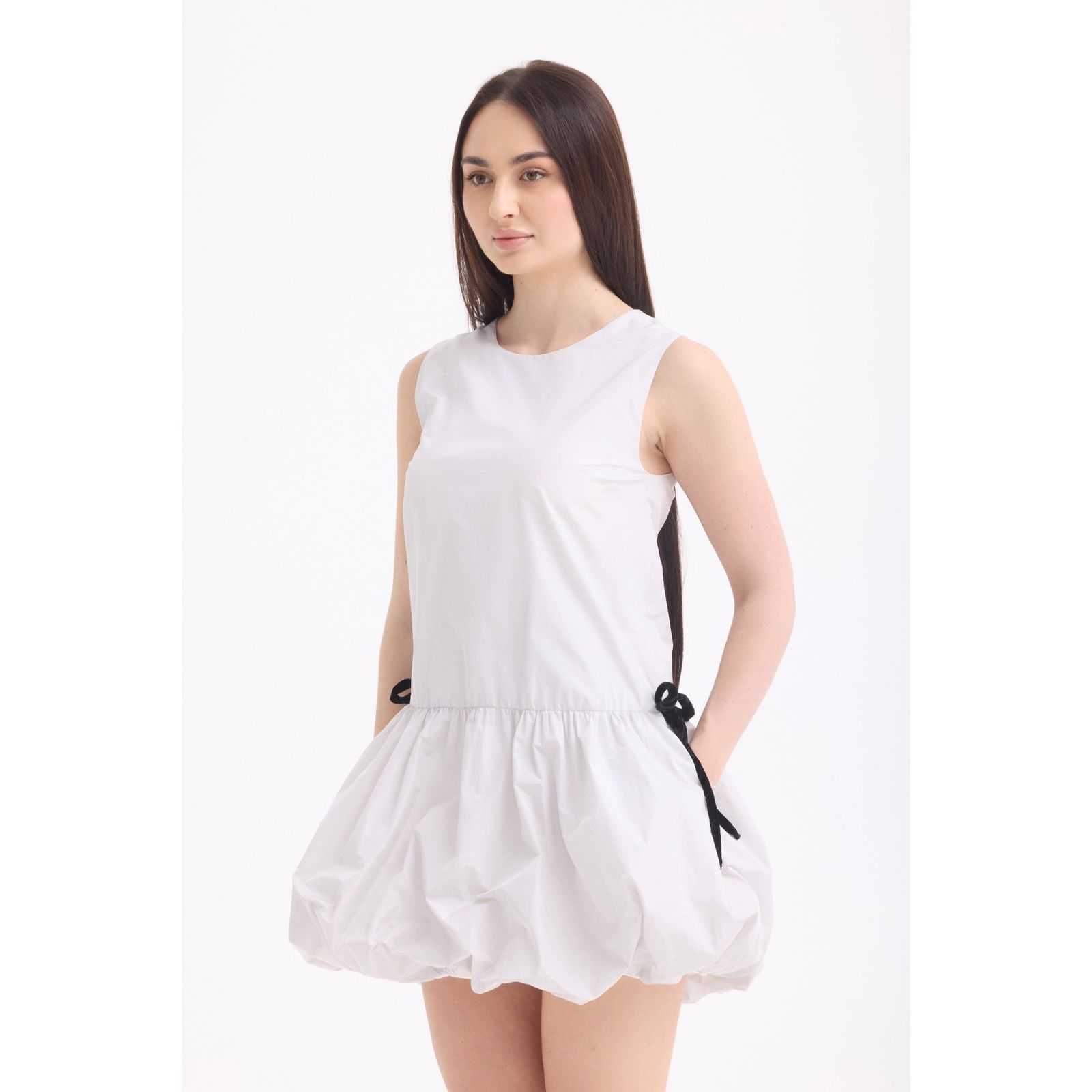 Light Grey Sleeveless Mini Dress with Side Ties and Bubble Hem — Bubble Hem Dresses