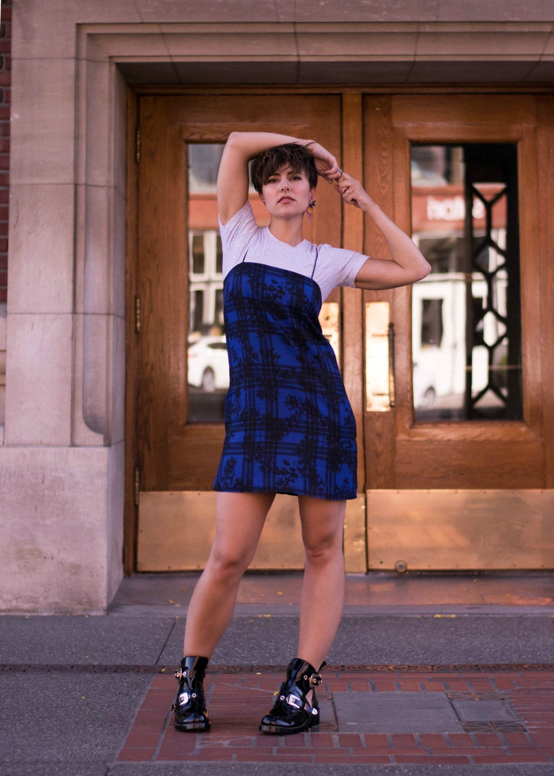 Pattern Play: Plaid Mini Slip Dress with Platform Boots Pattern Play: Plaid Mini Slip Dress with Platform Boots — Slip Dress Over T Shirt
