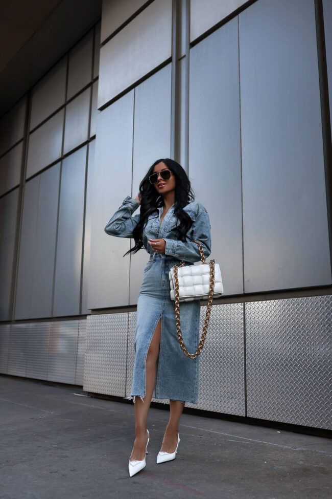 Denim-on-Denim with White Slingbacks for Casual Chic — Slingback Heels Outfits