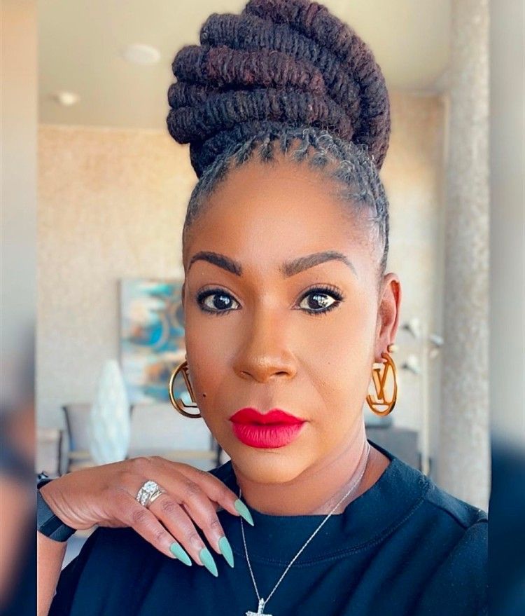 Dark Brown Stacked Loc Bun