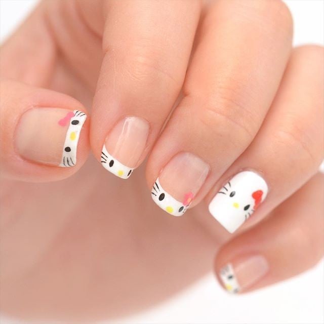 Hello Kitty French Tip Natural Nails — Sanrio Nails